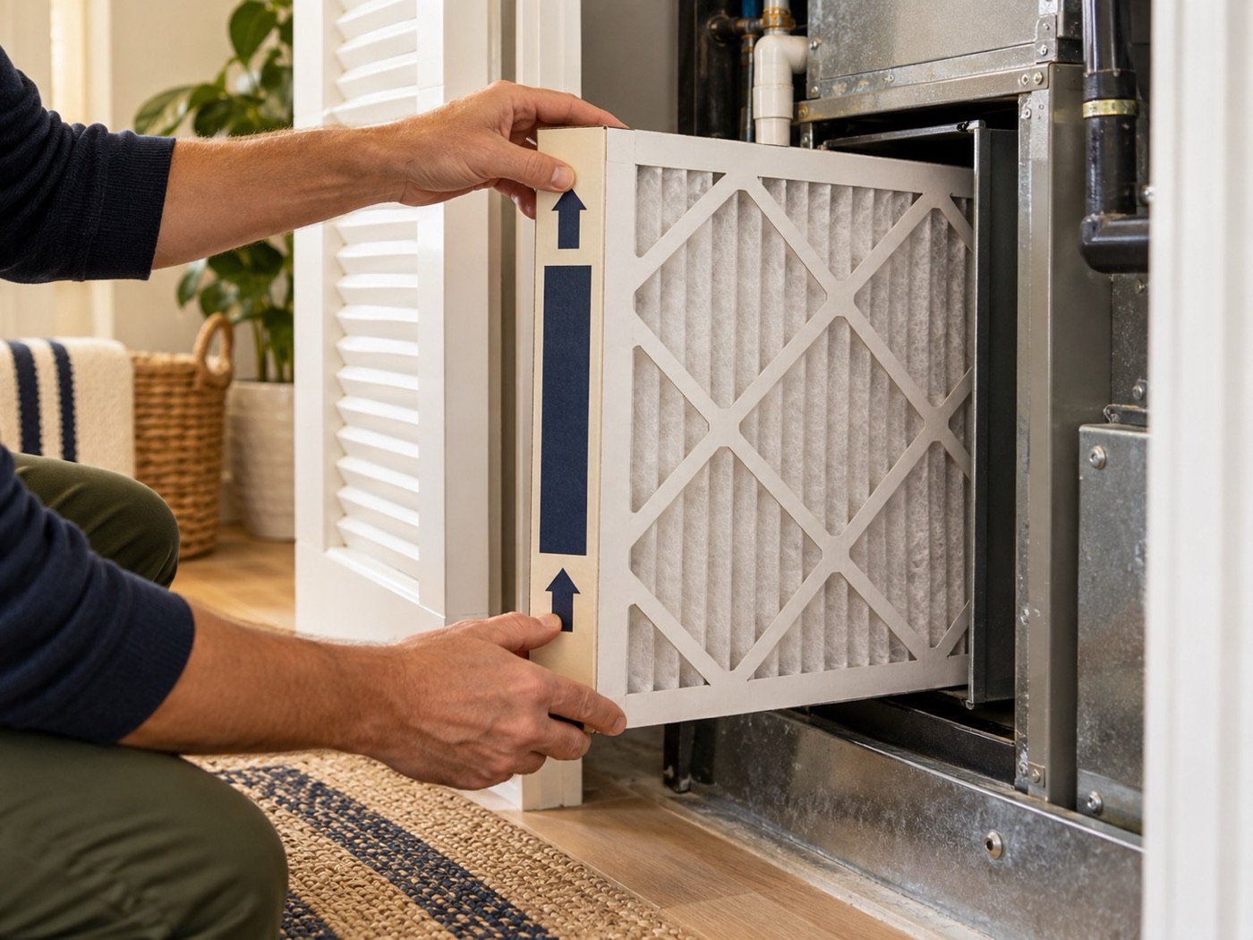 A furnace filter being changed